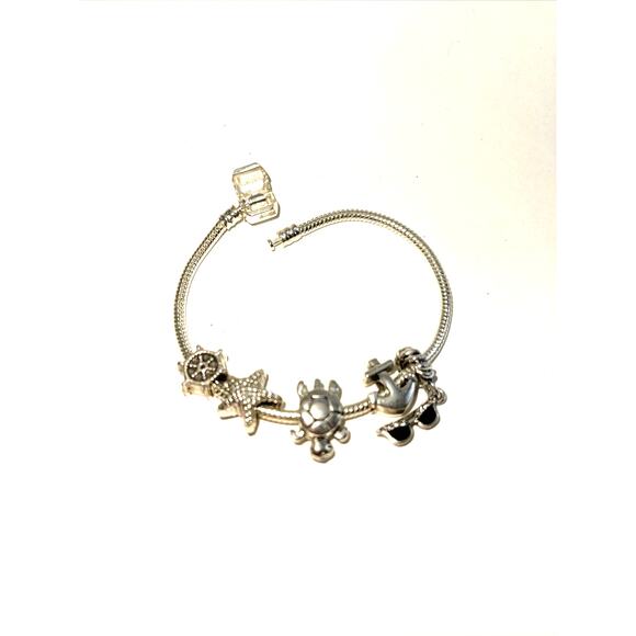 Silver Tone Nautical Ship Anchor Sunglasses Turtle Charm Bracelet 7.5 inches B#6 - Picture 3 of 7